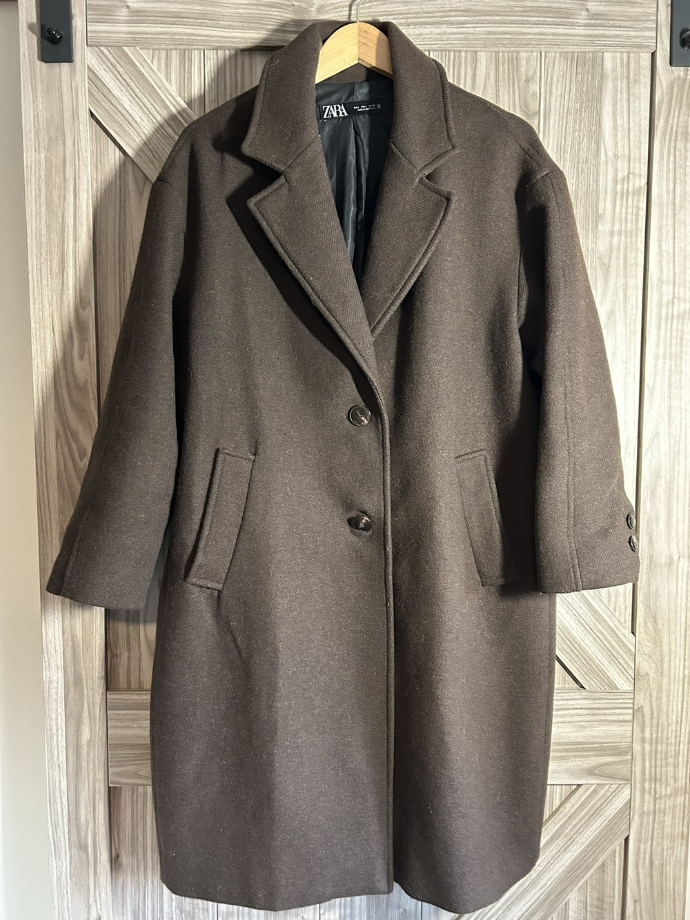 ZARA Premium Brown Oversized Long Wool Blend Overcoat Size Large 40"